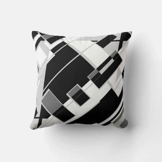黒い灰色の白い対角線のシェイプのアートデザイン クッション (裏面)