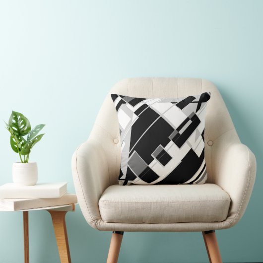 黒い灰色の白い対角線のシェイプのアートデザイン クッション (椅子)