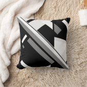 黒い灰色の白い幾何学対角線抽象芸術アート クッション (ブランケット)