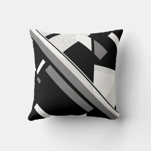 黒い灰色の白い幾何学対角線抽象芸術アート クッション (裏面)