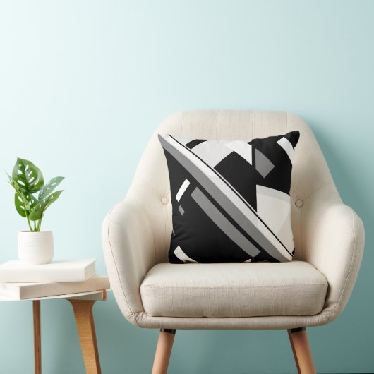 黒い灰色の白い幾何学対角線抽象芸術アート クッション (椅子)