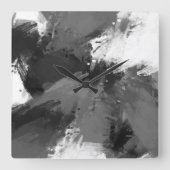 黒い灰色の白い抽象芸術モダン線 スクエア壁時計 (正面)