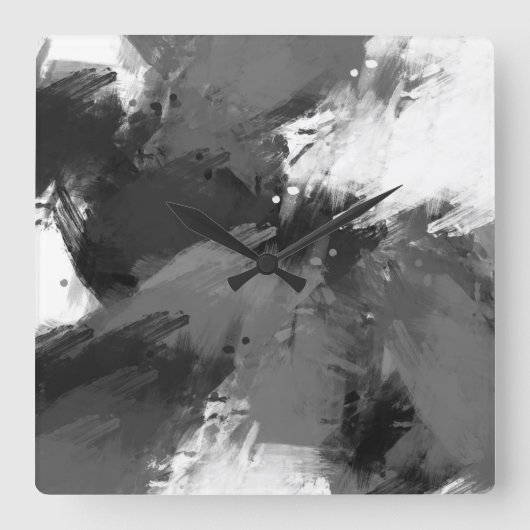 黒い灰色の白い抽象芸術モダン線 スクエア壁時計 (正面)