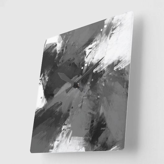 黒い灰色の白い抽象芸術モダン線 スクエア壁時計 (傾斜)