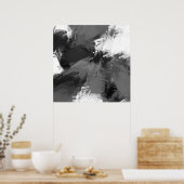 黒い灰色の白い抽象芸術モダン線 ポスター (キッチン)