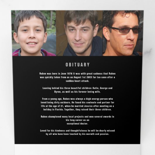 黒い灰色の白い葬儀サービスのカスタム写真 三つ折りプログラム (内部最初)