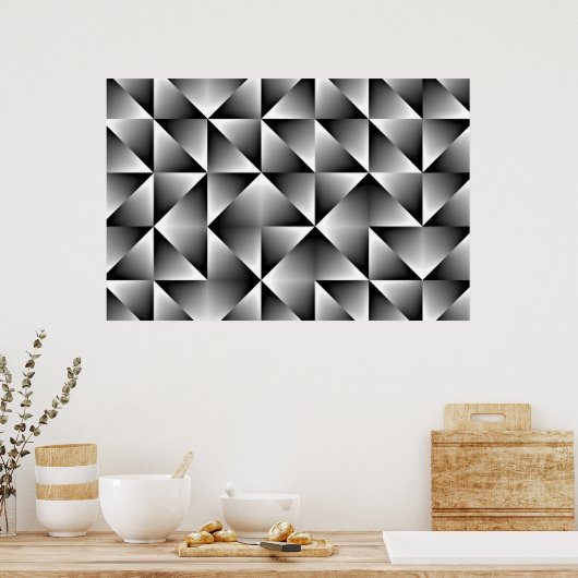 黒い灰色の白グラデーション正方形の三角形アート ポスター (キッチン)
