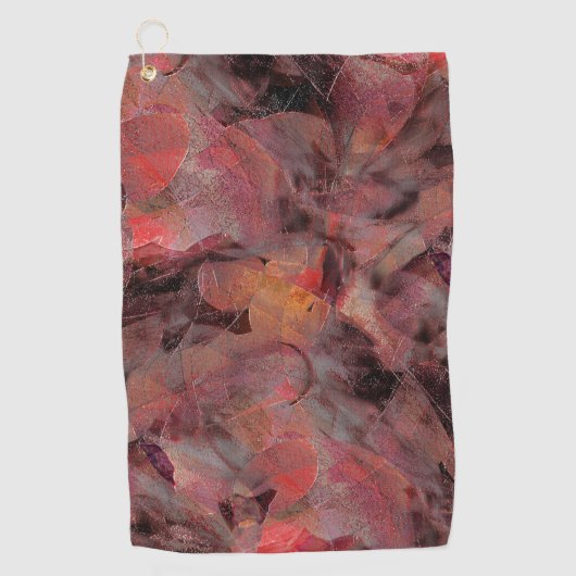 黒い灰色の粒状の背景に赤い色合いの汚れ ゴルフタオル (正面)