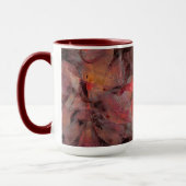 黒い灰色の粒状の背景に赤い色合いの汚れ マグカップ (左)