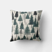黒い灰色の緑の素朴冬のクリスマスツリー クッション (裏面)