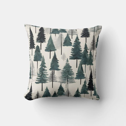 黒い灰色の緑の素朴冬のクリスマスツリー クッション (正面)