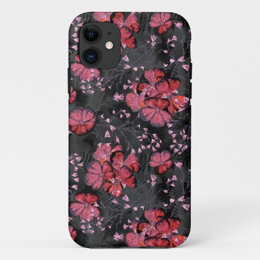 黒い灰色の背景に赤い花。 Case-Mate iPhoneケース (裏面)