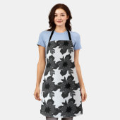 黒い灰色の花フローラ エプロン (着用した状態)