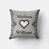 黒い灰色の花嫁の新郎は花の結婚式を示します クッション (裏面)