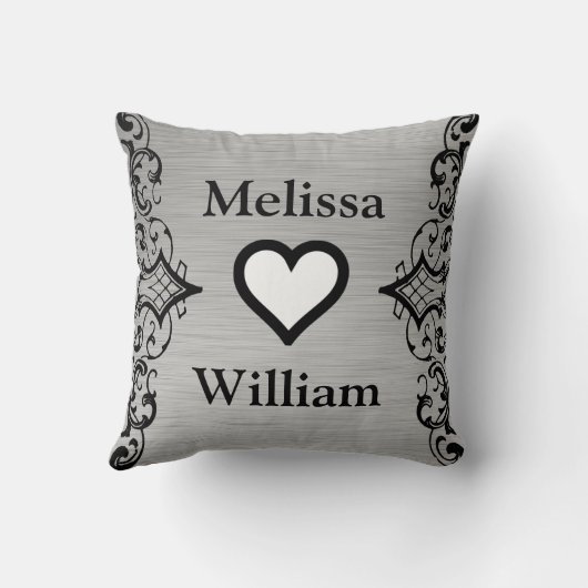 黒い灰色の花嫁の新郎は花の結婚式を示します クッション (裏面)