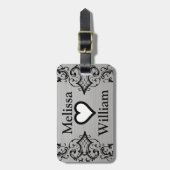 黒い灰色の花嫁の新郎は花の結婚式を示します ラゲッジタグ (正面縦)