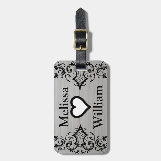 黒い灰色の花嫁の新郎は花の結婚式を示します ラゲッジタグ (正面縦)