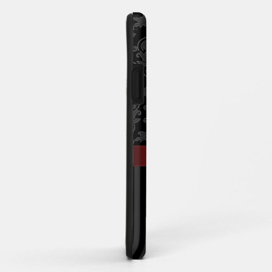 黒い灰色の赤いダマスク織のストライプなパターン Case-Mate iPhoneケース (裏面/右)