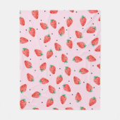 黒い点とピンクのかわいいイチゴ毛布 フリースブランケット (正面)