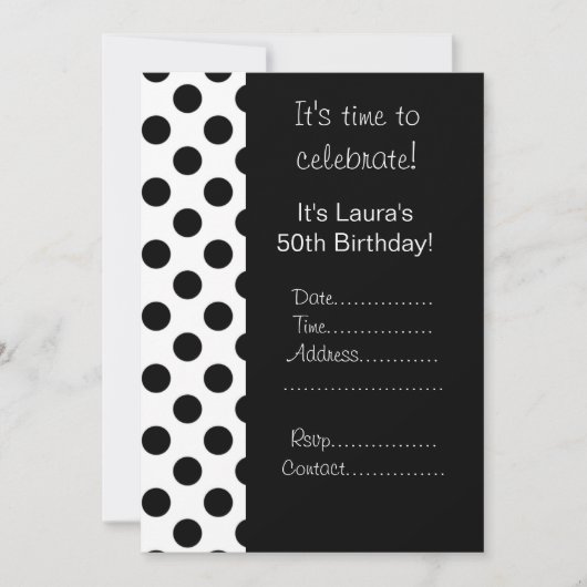 黒い点の50歳誕生日招待状 招待状 (正面)