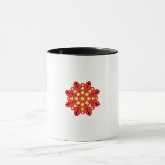 黒い点を持つ赤と黄色の花 マグカップ (中央)