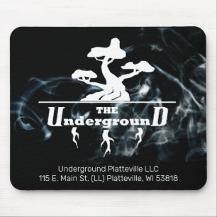黒い煙の背景を持つビジネスロゴと情報 マウスパッド