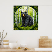 黒い熊が樺の木林に ポスター (キッチン)