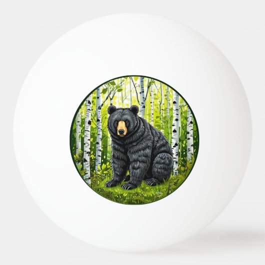 🐻 黒い熊の森の輝き ❄️ 白樺の森 卓球ボール (正面)