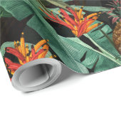 黒い熱帯の果物と花のジャングル ラッピングペーパー (ロールコーナー)