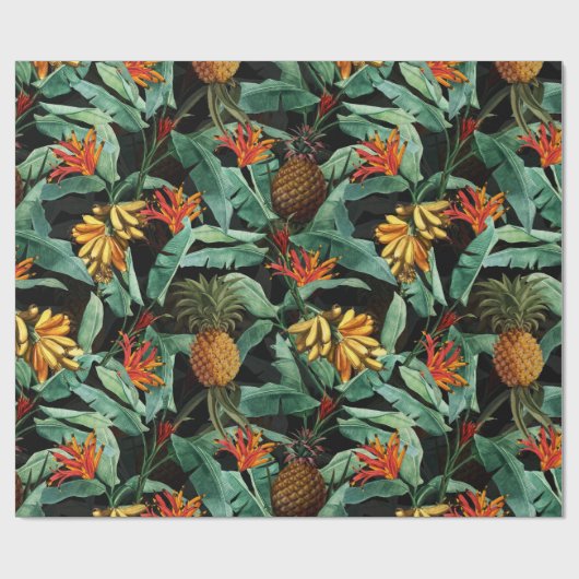 黒い熱帯の果物と花のジャングル ラッピングペーパー (フラット)