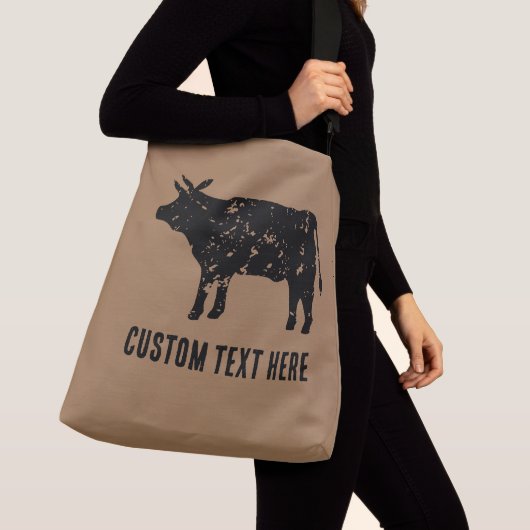 黒い牛のシルエットと大きなクロス体バッグ クロスボディバッグ (クローズアップ)