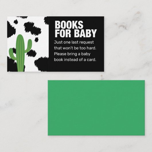 黒い牛のプリントはブックカードを持って来る赤ちゃんシャワーゲーム エンクロージャーカード (正面/裏面)