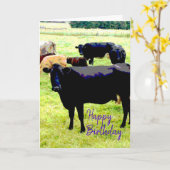 黒い牛の誕生日カード カード (黄色い花)