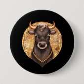 黒い牛オン金ゴールド、かわいい牛2021、牛の年 缶バッジ (正面)