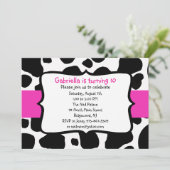 黒い牛プリント及びショッキングピンクのリボンの招待状 招待状 (スタンド正面)