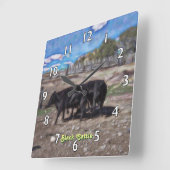 黒い牛印象 スクエア壁時計 (傾斜)