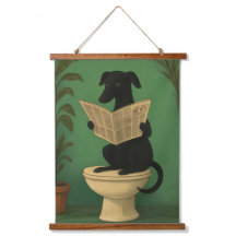 黒い犬が新聞を読んでいるウォールアート