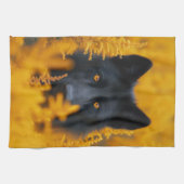 黒い犬と素晴らし金ゴールド キッチンタオル (横)