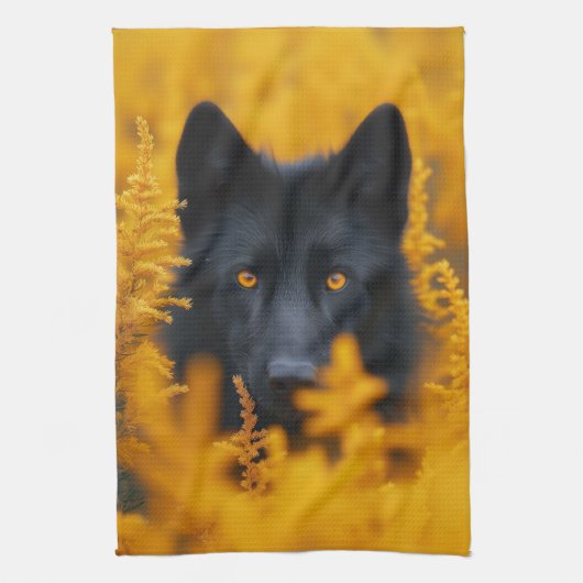 黒い犬と素晴らし金ゴールド キッチンタオル (縦)