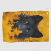 黒い犬と素晴らし金ゴールド ゴルフタオル (横)