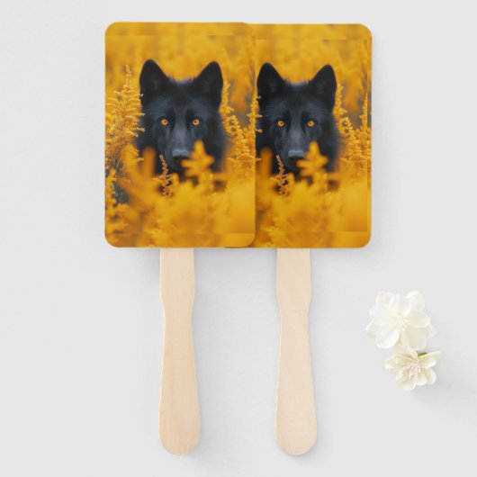 黒い犬と素晴らし金ゴールド ハンドファン (正面&裏面)