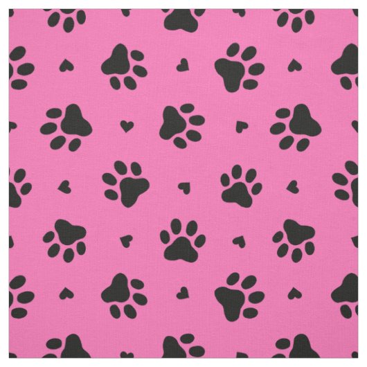 黒い犬の手のプリントとハートパターン ファブリック (見本)