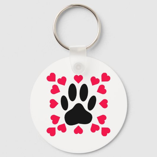 黒い犬の手のプリントハートシェイプ キーホルダー (正面)