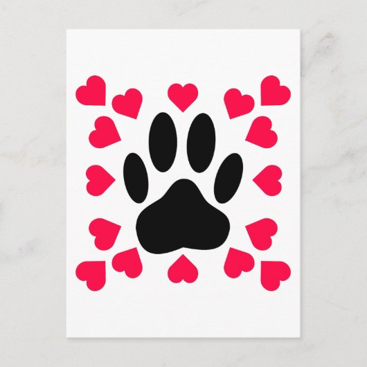 黒い犬の手のプリントハートシェイプ ポストカード (正面)
