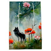 黒い犬の犬の犬の子犬のかわいい犬抱き枕 ミディアムペーパーバッグ (裏面)