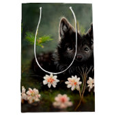 黒い犬の犬の犬の子犬のかわいい犬抱き枕 ミディアムペーパーバッグ (正面)