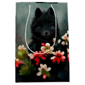 黒い犬の犬の犬の子犬のかわいい犬抱き枕 ミディアムペーパーバッグ (正面)