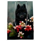 黒い犬の犬の犬の子犬のかわいい犬抱き枕 ミディアムペーパーバッグ (裏面)