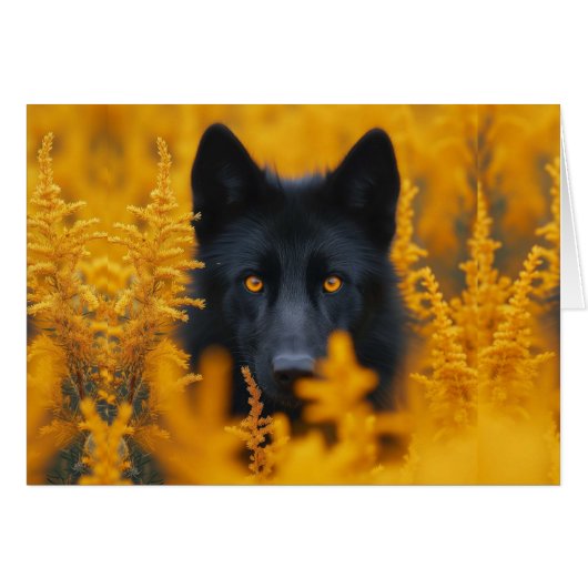 黒い犬の狼素晴らし/金ゴールドの目が空白の内側 (正面横)