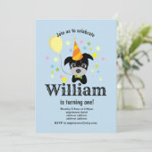 黒い犬の誕生日招待状、風船、わんこ 招待状 (スタンド正面)